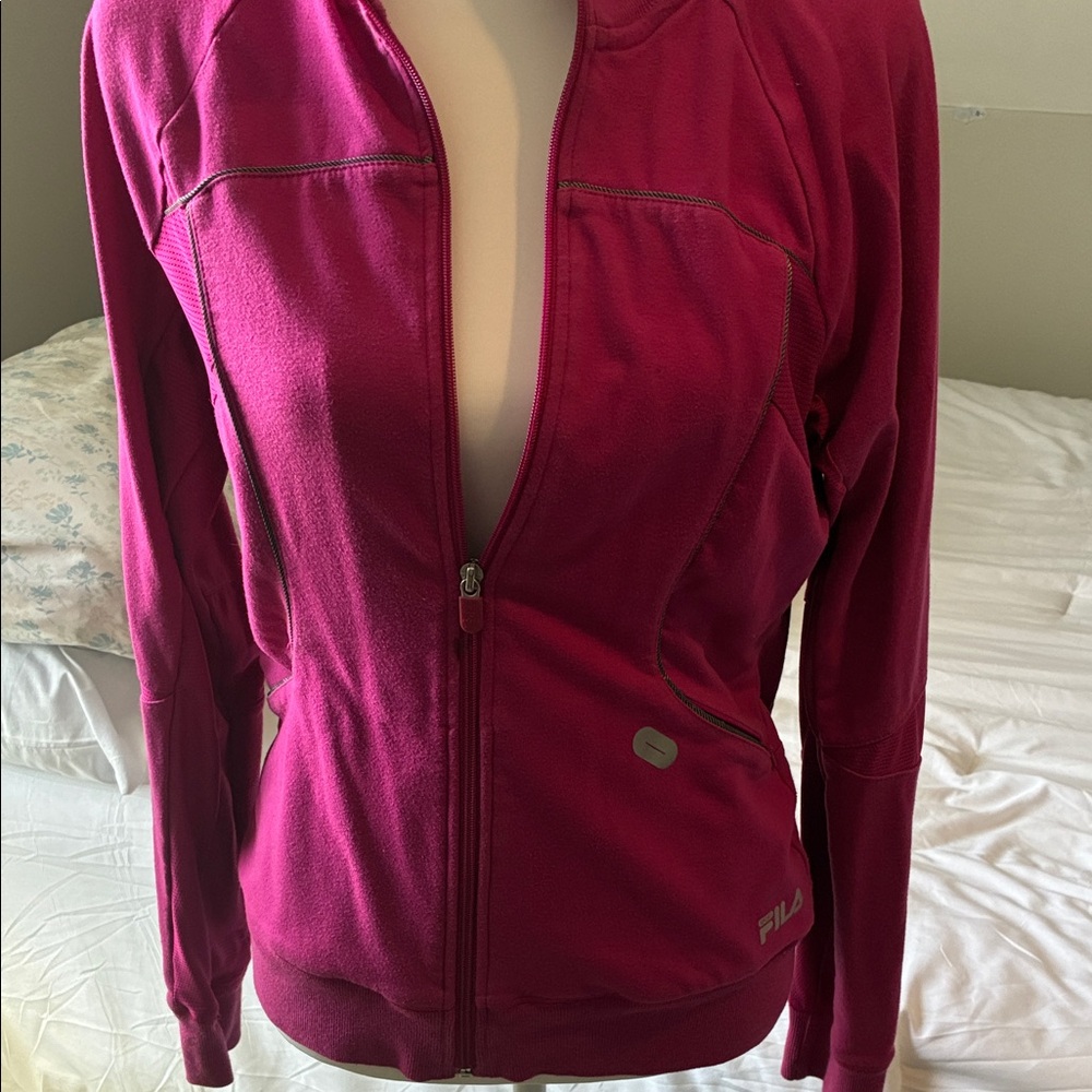FILA Women's Deep Pink Full-Zip Bomber Jacket